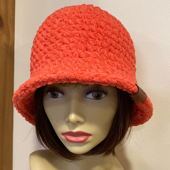 Dark, coral sparkle, super soft, squishy, bucket hat, three seasons, chic hat - Picture 2 of 8